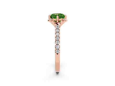 Rose gold Cushion Cut Peridot Ring with Pavé Band and Floral Prong Setting_2