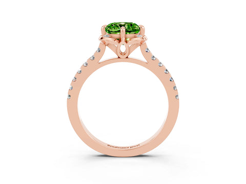 Rose gold Cushion Cut Peridot Ring with Pavé Band and Floral Prong Setting_3