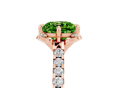 Rose gold Cushion Cut Peridot Ring with Pavé Band and Floral Prong Setting_5
