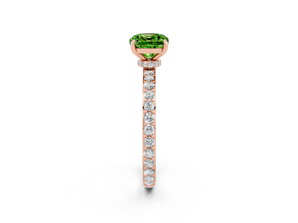 Rose gold Cushion Cut Peridot Pavé Engagement Ring with Round  Accents and Prong Setting
