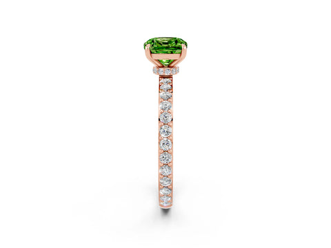 Rose gold Cushion Cut Peridot Ring with Pavé Band and Four-Prong Setting_2