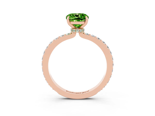 Rose gold Cushion Cut Peridot Pavé Engagement Ring with Round  Accents and Prong Setting