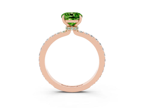 Rose gold Cushion Cut Peridot Ring with Pavé Band and Four-Prong Setting_3