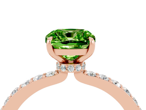 Rose gold Cushion Cut Peridot Ring with Pavé Band and Four-Prong Setting_4