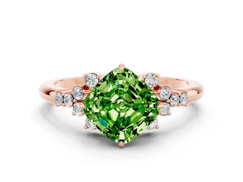 Rose gold Cushion Cut Peridot Ring with Side Stones and Four-Prong Setting_36