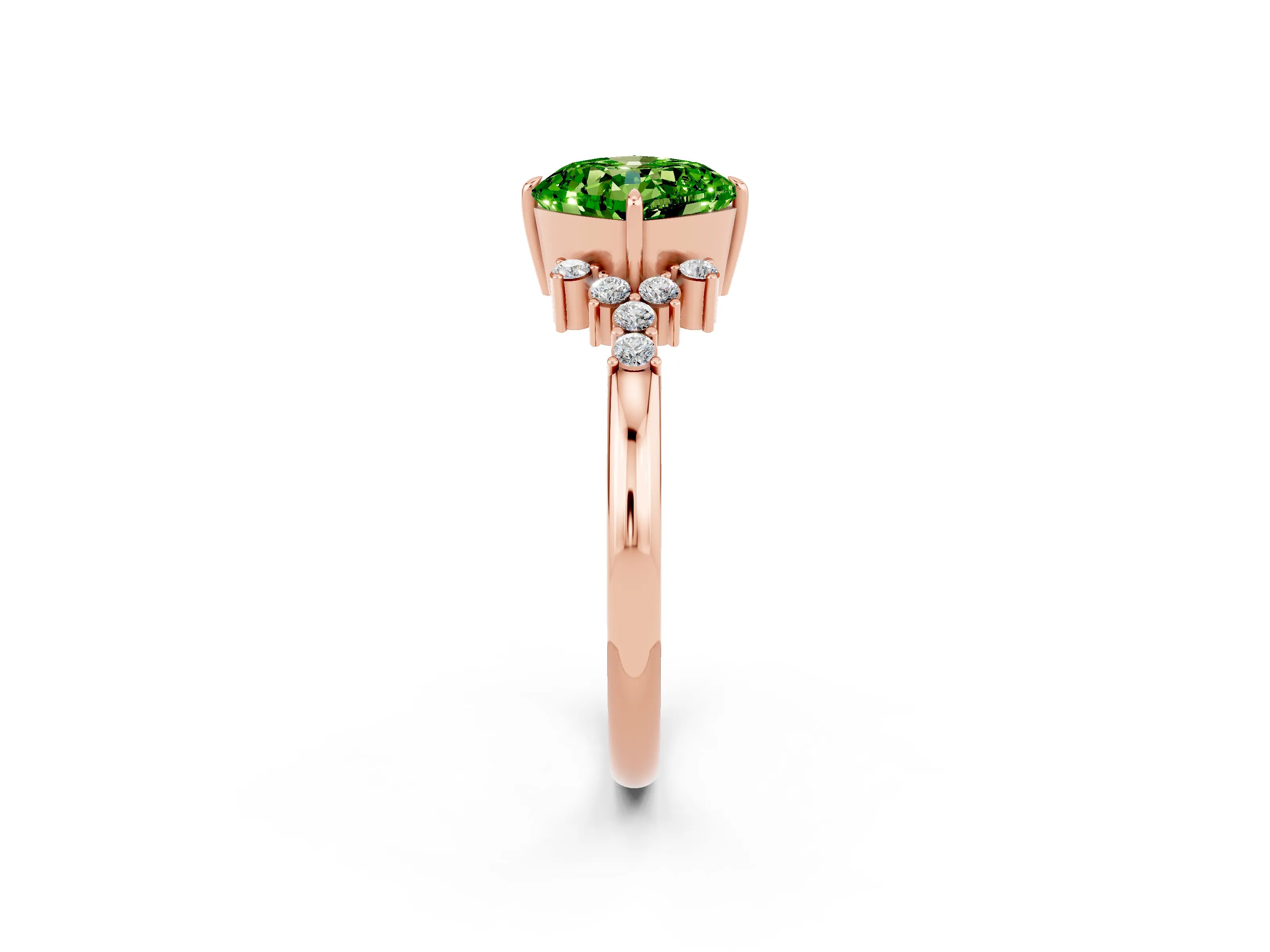 Rose gold Cushion Cut Peridot Ring with Side Stones and Four-Prong Setting_38