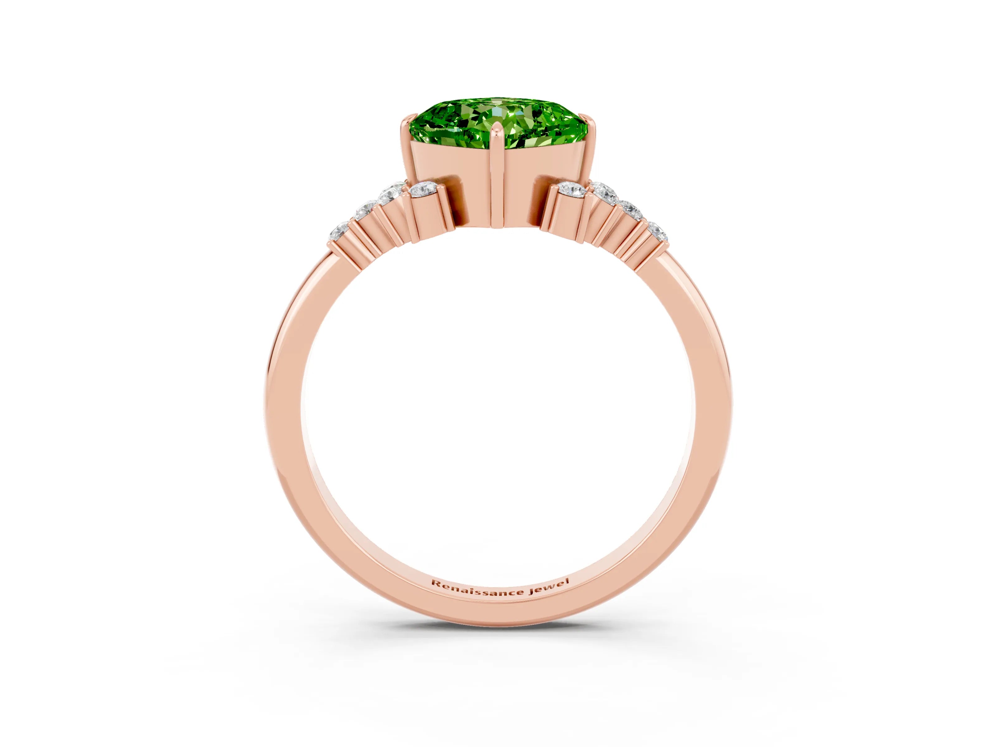 Rose gold Cushion Cut Peridot Ring with Side Stones and Four-Prong Setting_39