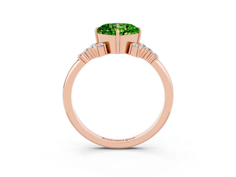 Rose gold Cushion Cut Peridot Ring with Side Stones and Four-Prong Setting_39