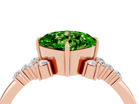 Rose gold Cushion Cut Peridot Ring with Side Stones and Four-Prong Setting_40