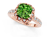Rose gold Cushion Cut Peridot Scalloped Halo Engagement Ring with Round Shared Prong Band_25
