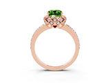 Rose gold Cushion Cut Peridot Scalloped Halo Engagement Ring with Round Shared Prong Band_27
