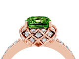 Rose gold Cushion Cut Peridot Scalloped Halo Engagement Ring with Round Shared Prong Band_28