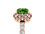 Rose gold Cushion Cut Peridot Scalloped Halo Engagement Ring with Round Shared Prong Band_29