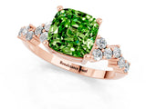 Rose gold Cushion Cut Peridot Scattered Round Accent Ring with Prong Setting_25