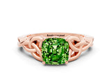 Rose gold Cushion Cut Peridot Solitaire Celtic Knot Ring with Four-Prong Setting_12