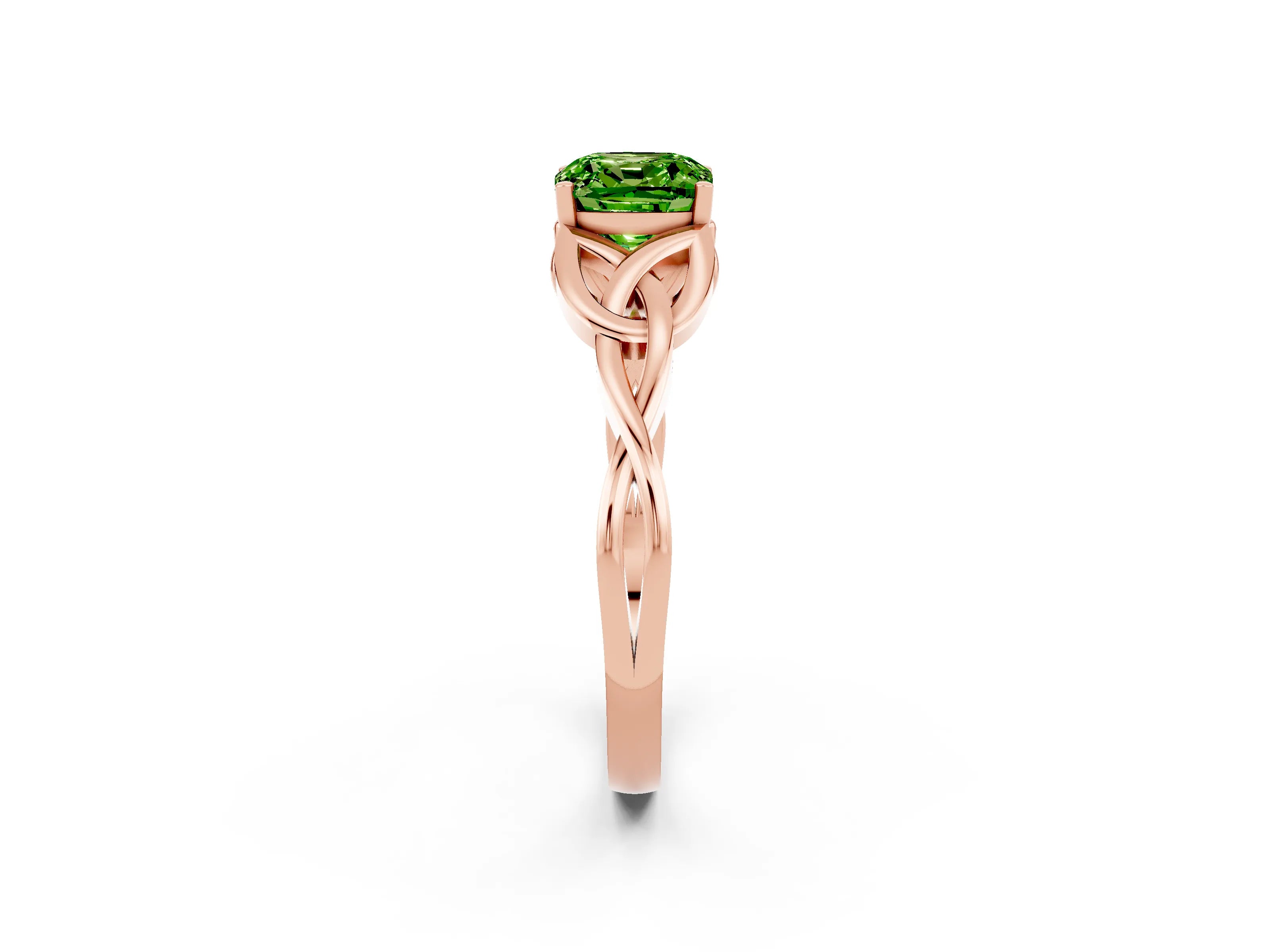 Rose gold Cushion Cut Peridot Solitaire Celtic Knot Ring with Four-Prong Setting_14