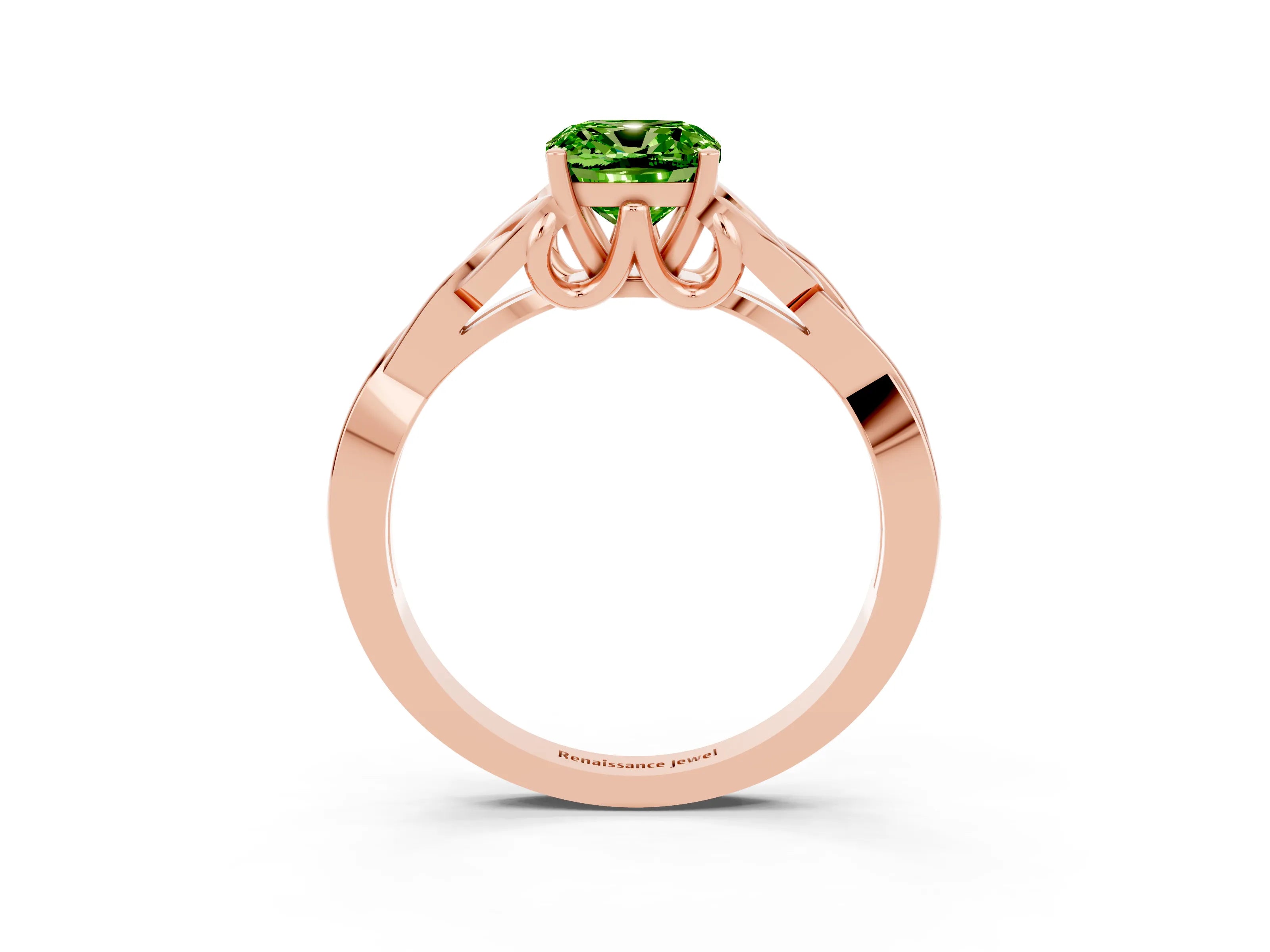 Rose gold Cushion Cut Peridot Solitaire Celtic Knot Ring with Four-Prong Setting_15