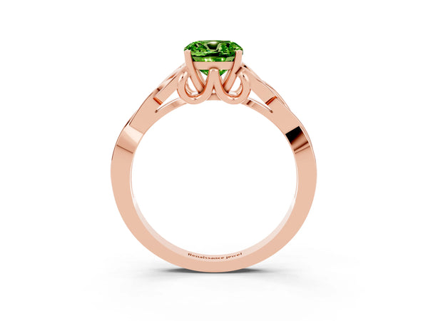Rose gold Cushion Cut Peridot Solitaire Celtic Knot Ring with Four-Prong Setting
