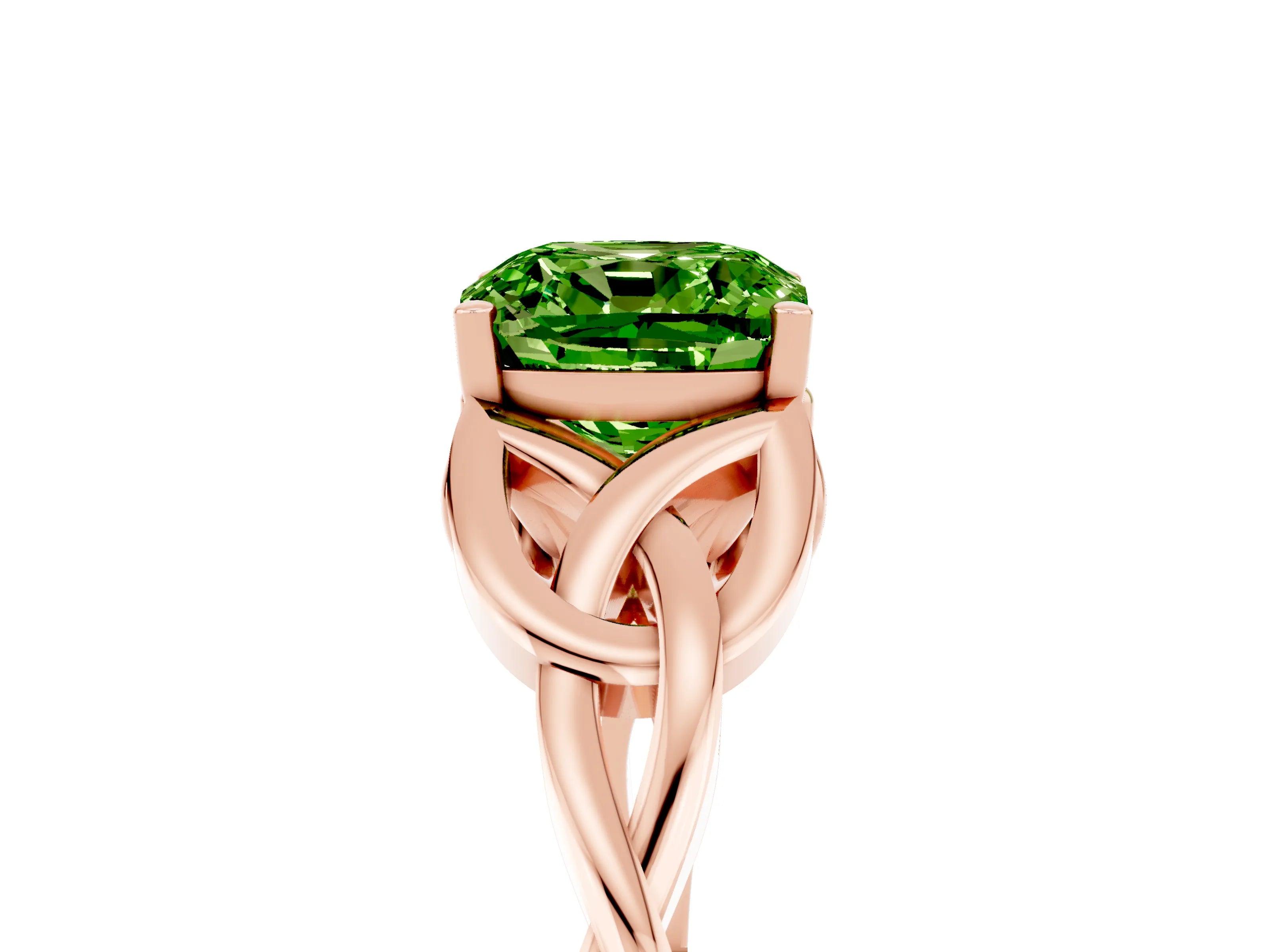 Rose gold Cushion Cut Peridot Solitaire Celtic Knot Ring with Four-Prong Setting_17