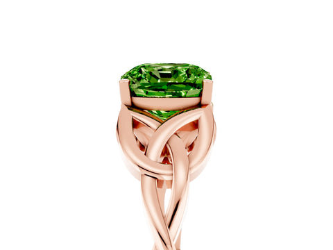 Rose gold Cushion Cut Peridot Solitaire Celtic Knot Ring with Four-Prong Setting_17
