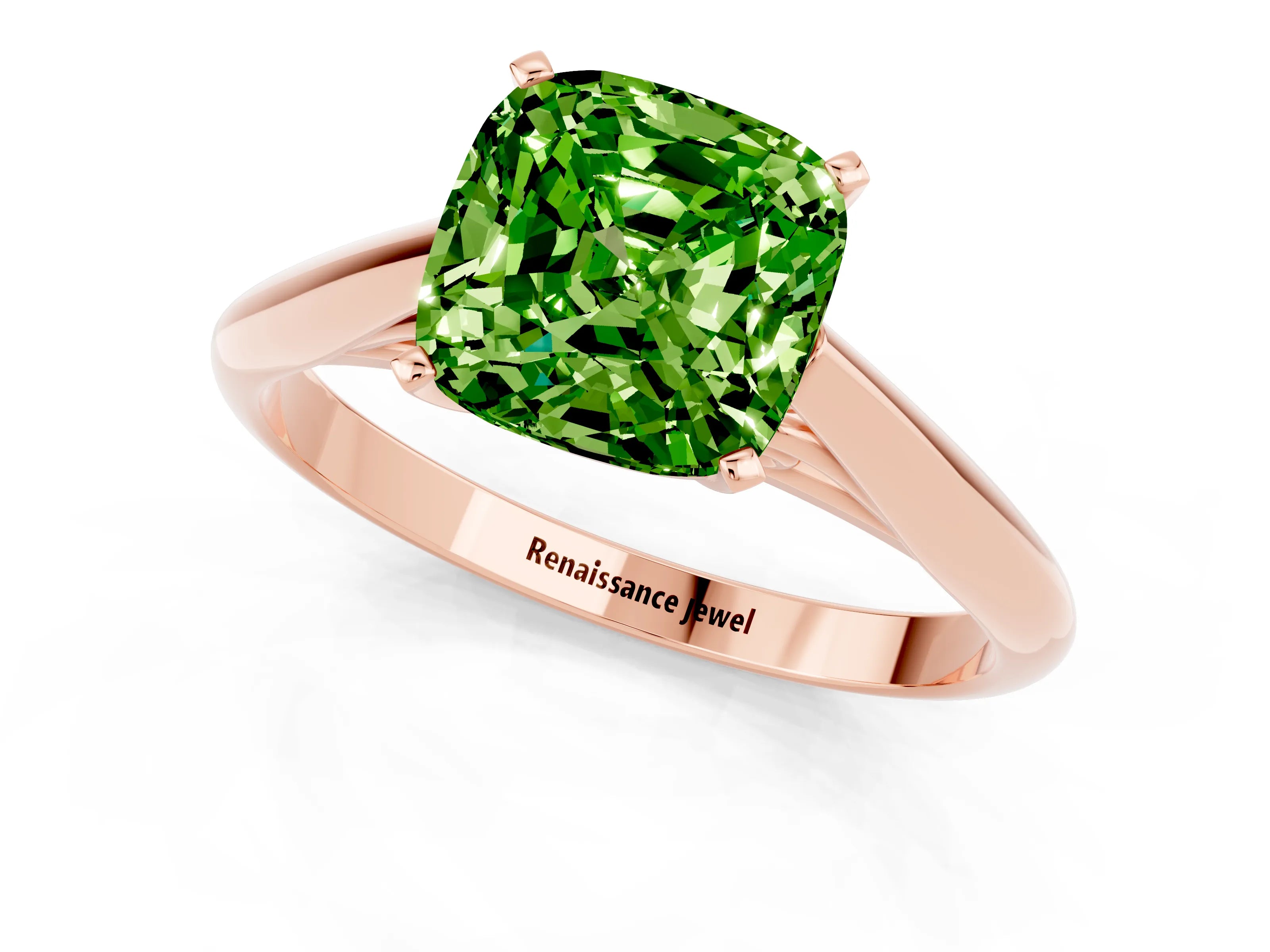 Rose gold Cushion Cut Peridot Solitaire Engagement Ring with Cathedral Setting and Four-Prong Mount_13
