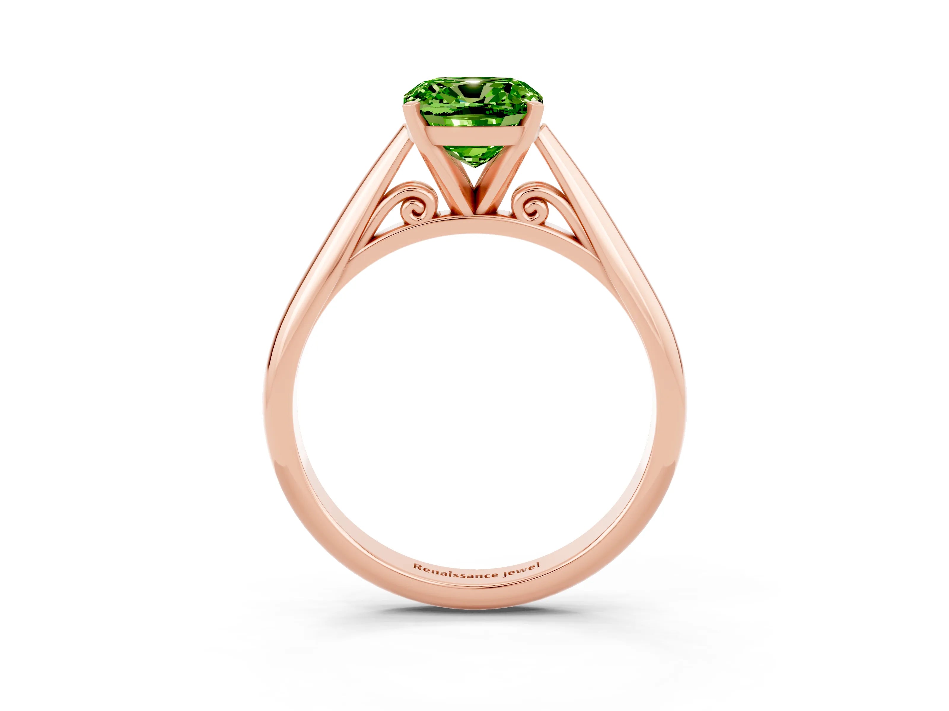 Rose gold Cushion Cut Peridot Solitaire Engagement Ring with Cathedral Setting and Four-Prong Mount_15