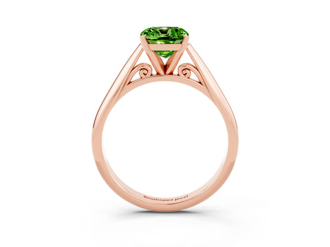 Rose gold Cushion Cut Peridot Solitaire Engagement Ring with Cathedral Setting and Four-Prong Mount_15