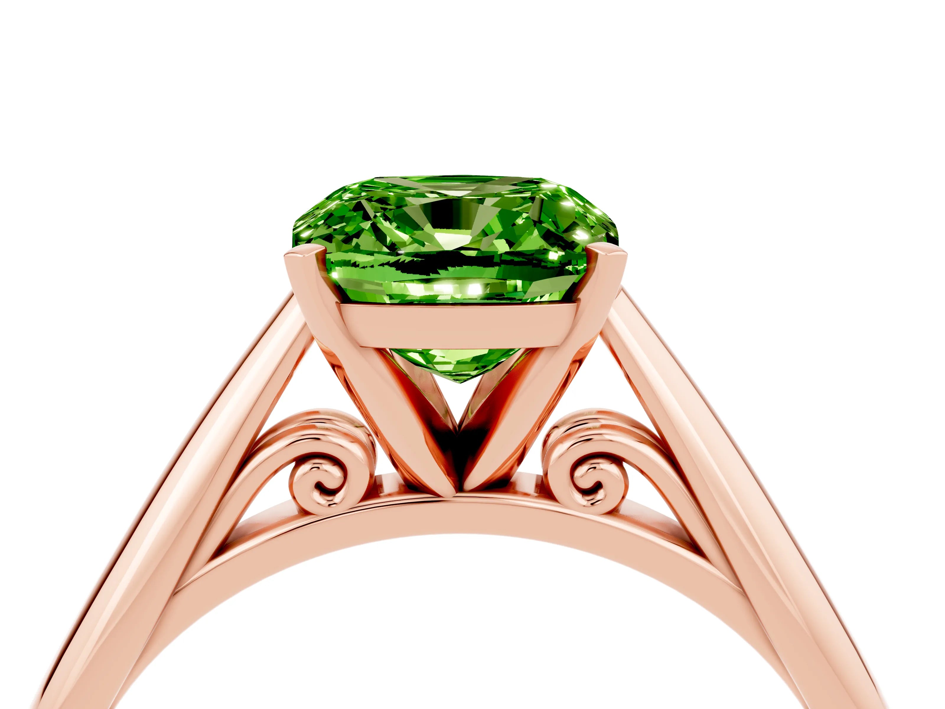 Rose gold Cushion Cut Peridot Solitaire Engagement Ring with Cathedral Setting and Four-Prong Mount_16
