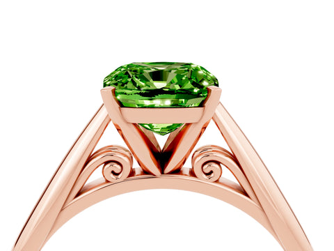 Rose gold Cushion Cut Peridot Solitaire Engagement Ring with Cathedral Setting and Four-Prong Mount_16