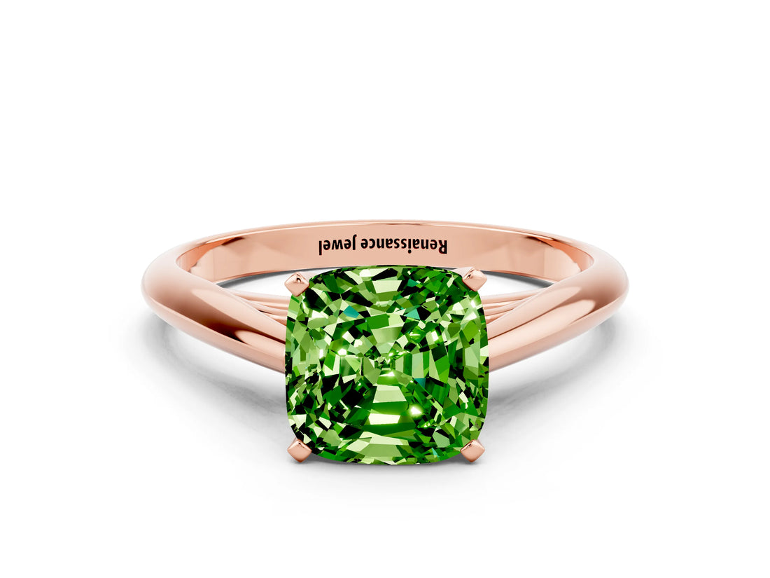 Rose gold Cushion Cut Peridot Solitaire Engagement Ring with Cathedral Setting and Four-Prong Mount_66