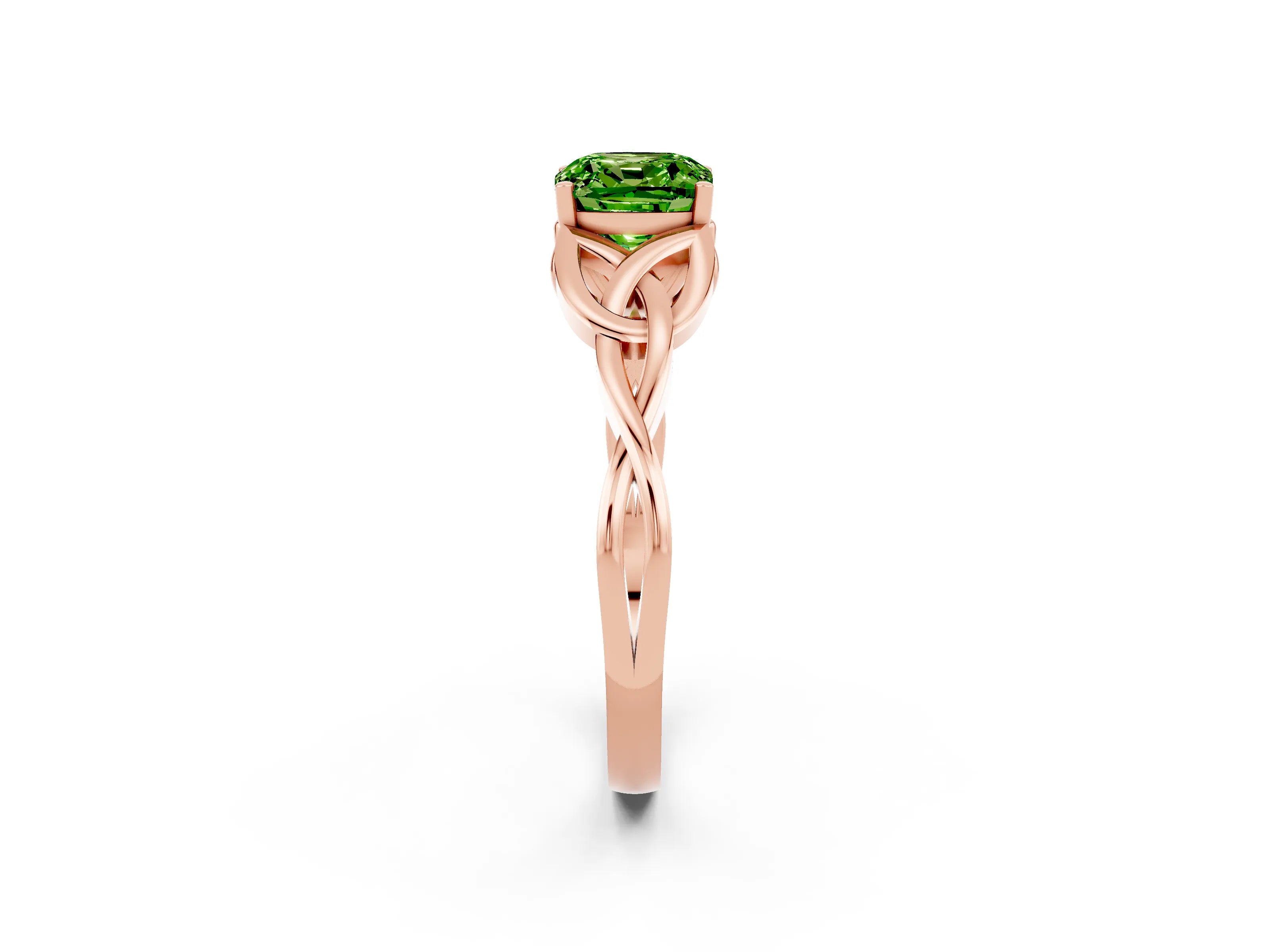 Rose gold Cushion Cut Peridot Solitaire Engagement Ring with Celtic Knot Band and Four-Prong Setting_2