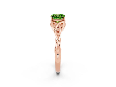Rose gold Cushion Cut Peridot Solitaire Engagement Ring with Celtic Knot Band and Four-Prong Setting_2