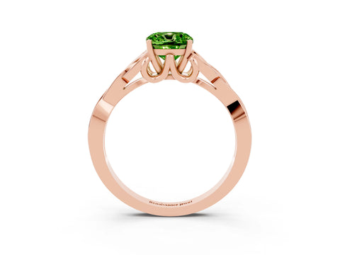Rose gold Cushion Cut Peridot Solitaire Engagement Ring with Celtic Knot Band and Four-Prong Setting_3