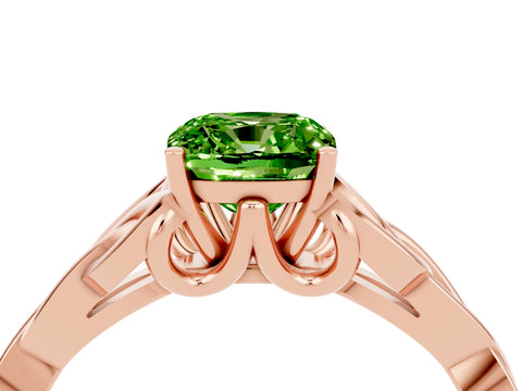 Rose gold Cushion Cut Peridot Solitaire Engagement Ring with Celtic Knot Band and Four-Prong Setting_4