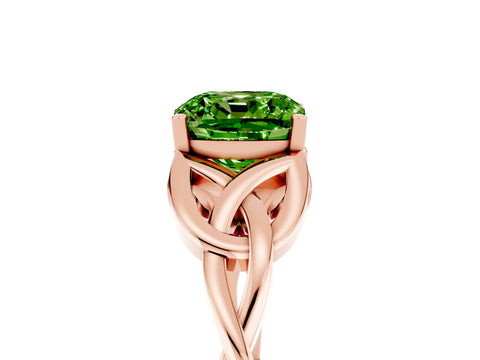 Rose gold Cushion Cut Peridot Solitaire Engagement Ring with Celtic Knot Band and Four-Prong Setting_5