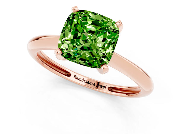 Rose gold Cushion Cut Peridot Solitaire Engagement Ring with Classic Band and Four-Prong Setting