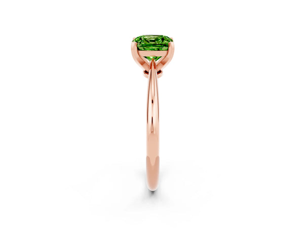 Rose gold Cushion Cut Peridot Solitaire Engagement Ring with Classic Band and Four-Prong Setting