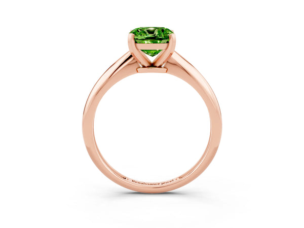 Rose gold Cushion Cut Peridot Solitaire Engagement Ring with Classic Band and Four-Prong Setting