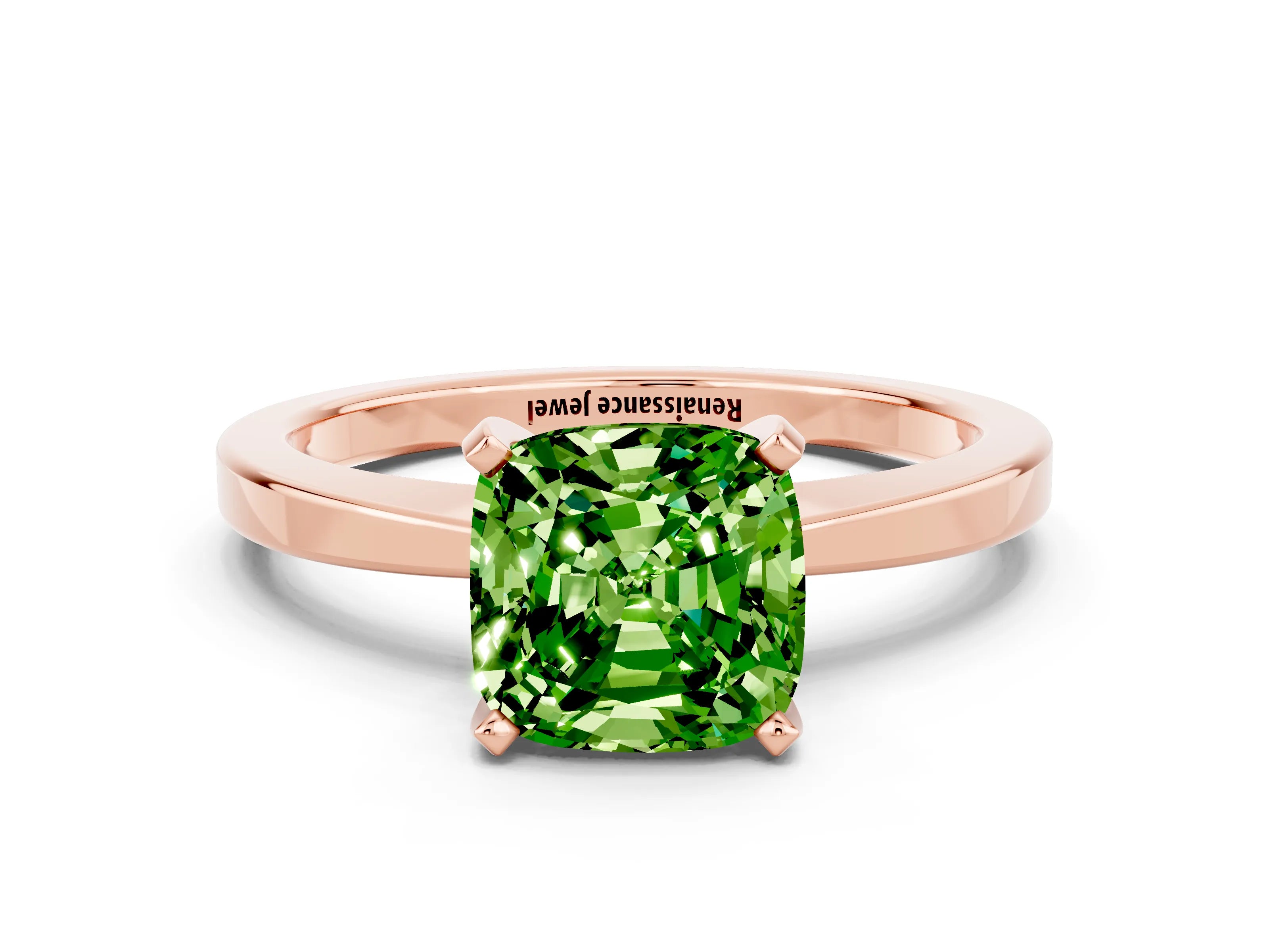 Rose gold Cushion Cut Peridot Solitaire Engagement Ring with Classic Band and Four-Prong Setting_24