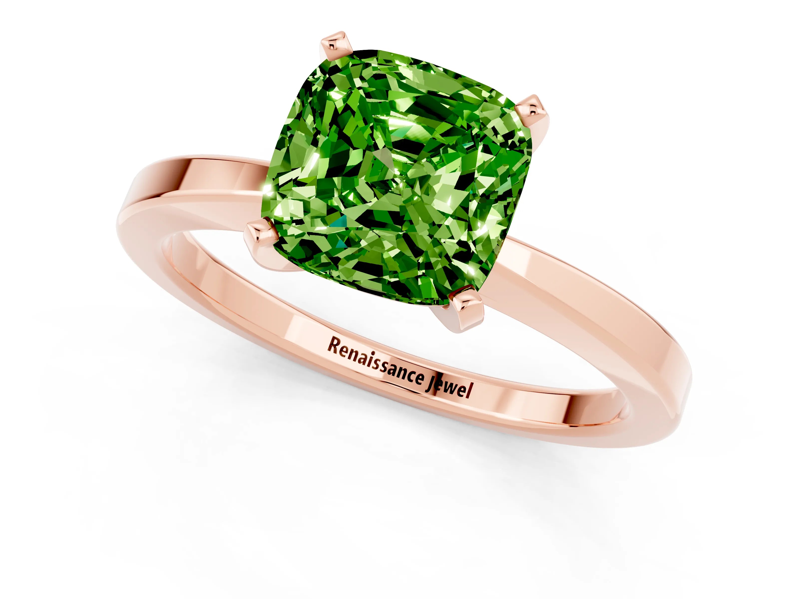 Rose gold Cushion Cut Peridot Solitaire Engagement Ring with Classic Band and Four-Prong Setting_25