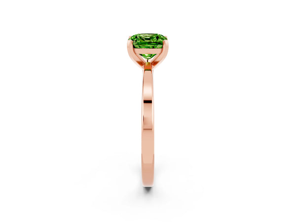 Rose gold Cushion Cut Peridot Solitaire Engagement Ring with Classic Band and Four-Prong Setting