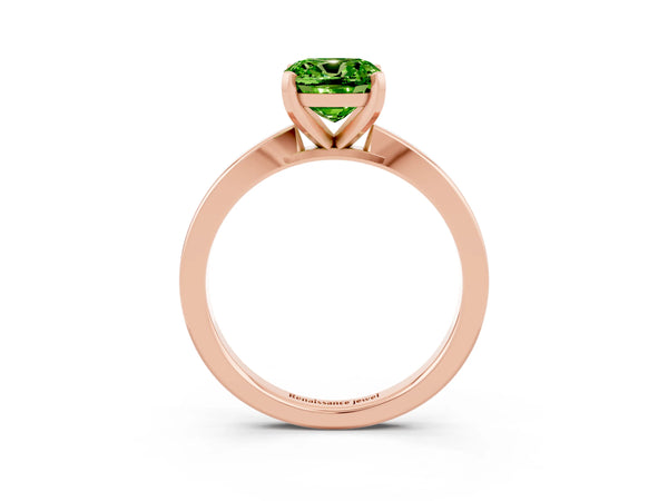 Rose gold Cushion Cut Peridot Solitaire Engagement Ring with Classic Band and Four-Prong Setting