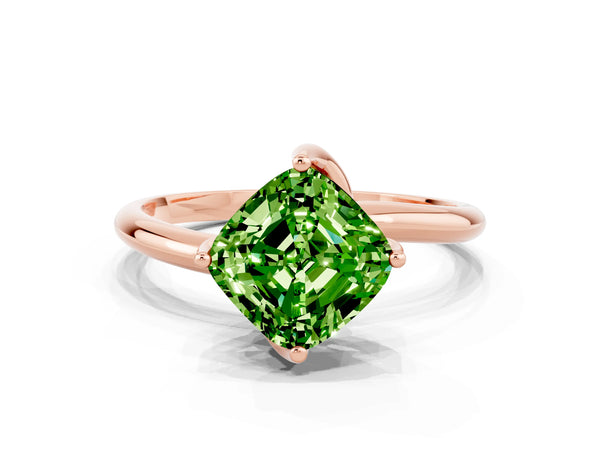 Rose gold Cushion Cut Peridot Solitaire Engagement Ring with Four-Prong Setting and Classic Band