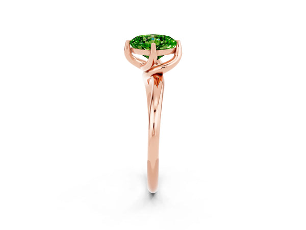 Rose gold Cushion Cut Peridot Solitaire Engagement Ring with Four-Prong Setting and Classic Band