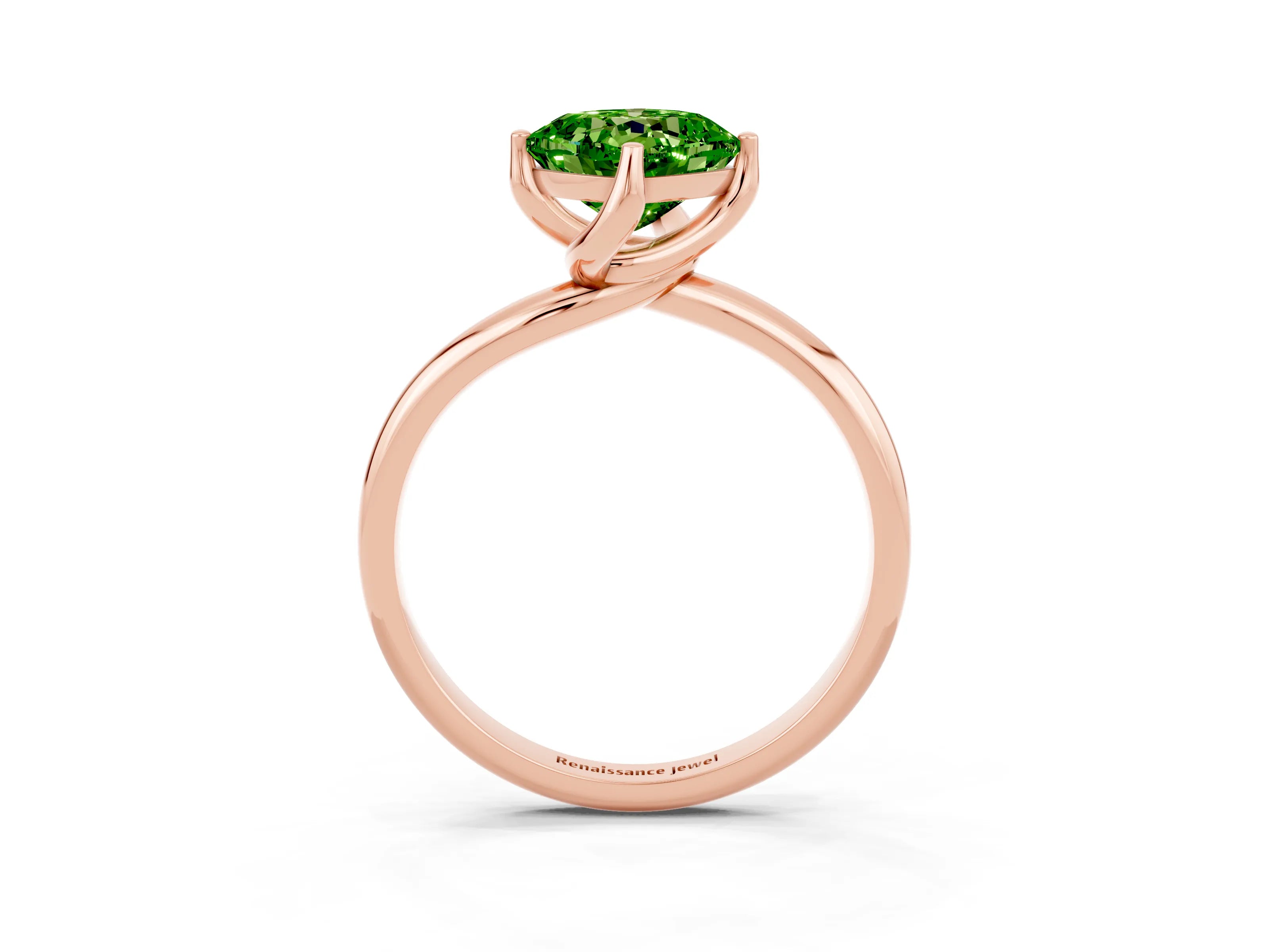 Rose gold Cushion Cut Peridot Solitaire Engagement Ring with Four-Prong Setting and Classic Band_15