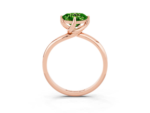 Rose gold Cushion Cut Peridot Solitaire Engagement Ring with Four-Prong Setting and Classic Band