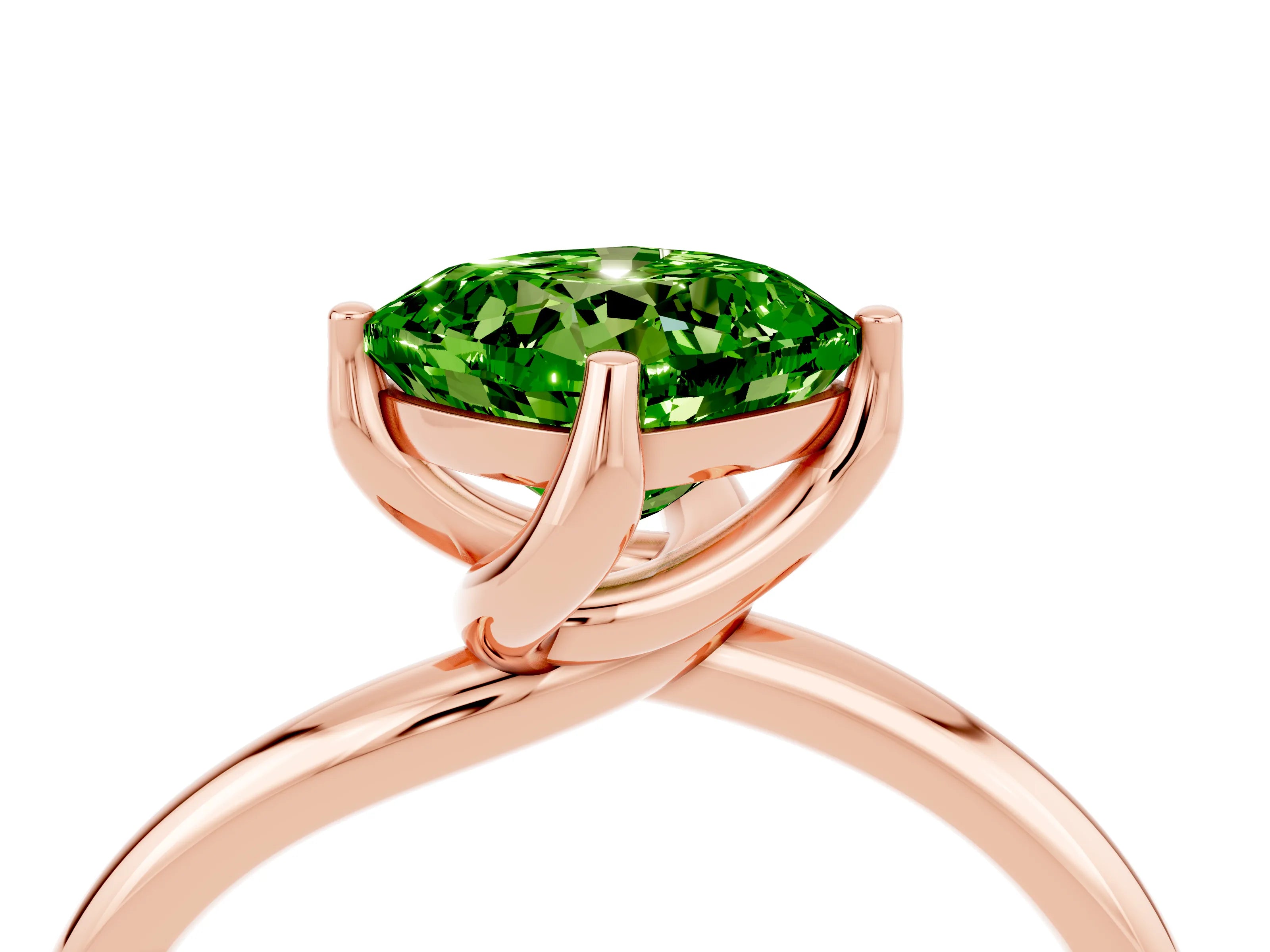 Rose gold Cushion Cut Peridot Solitaire Engagement Ring with Four-Prong Setting and Classic Band_16