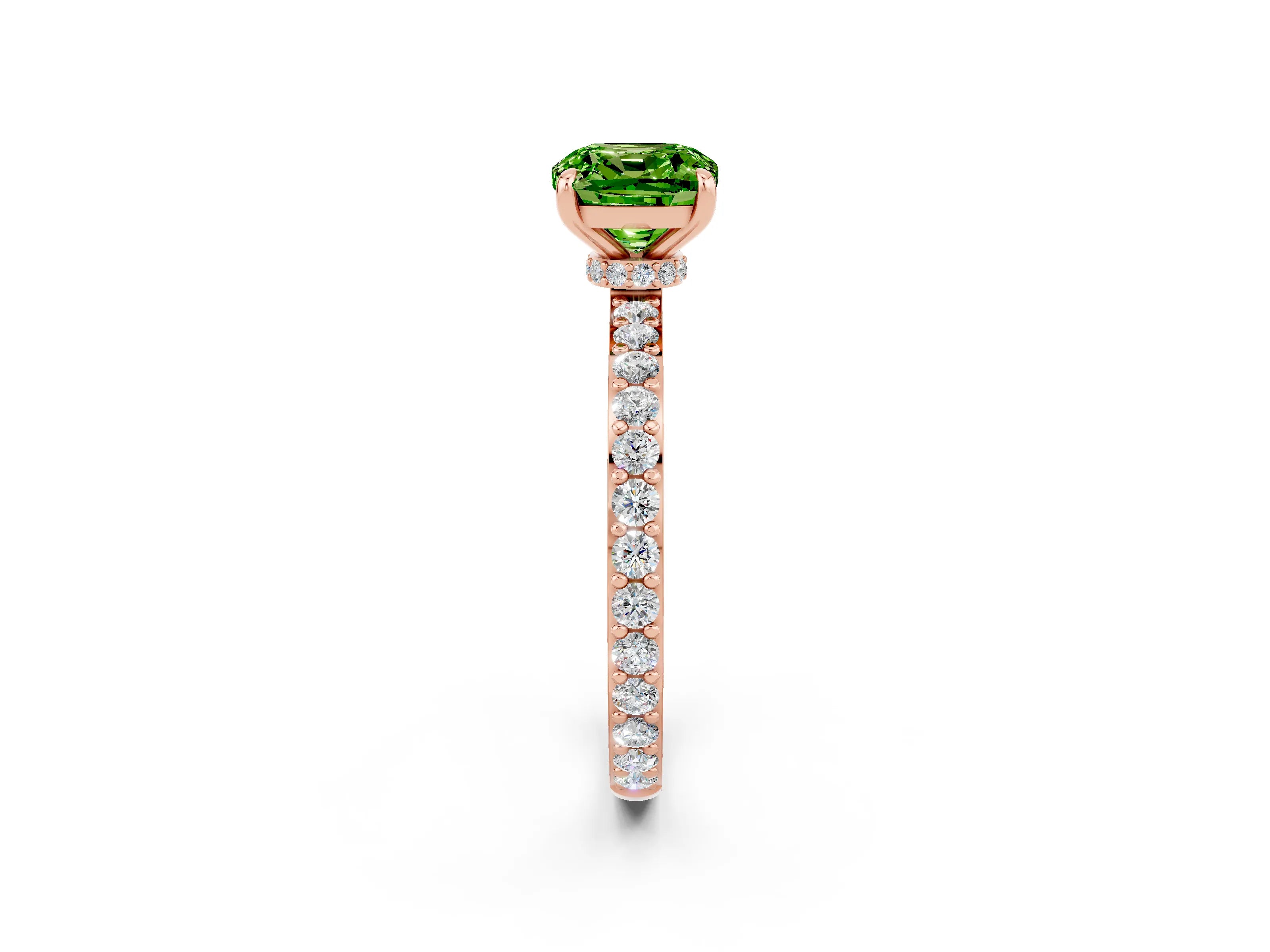 Rose gold Cushion Cut Peridot Solitaire Engagement Ring with Pavé Band and Four-Prong Setting_2