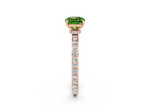 Rose gold Cushion Cut Peridot Solitaire Engagement Ring with Pavé Band and Four-Prong Setting_2