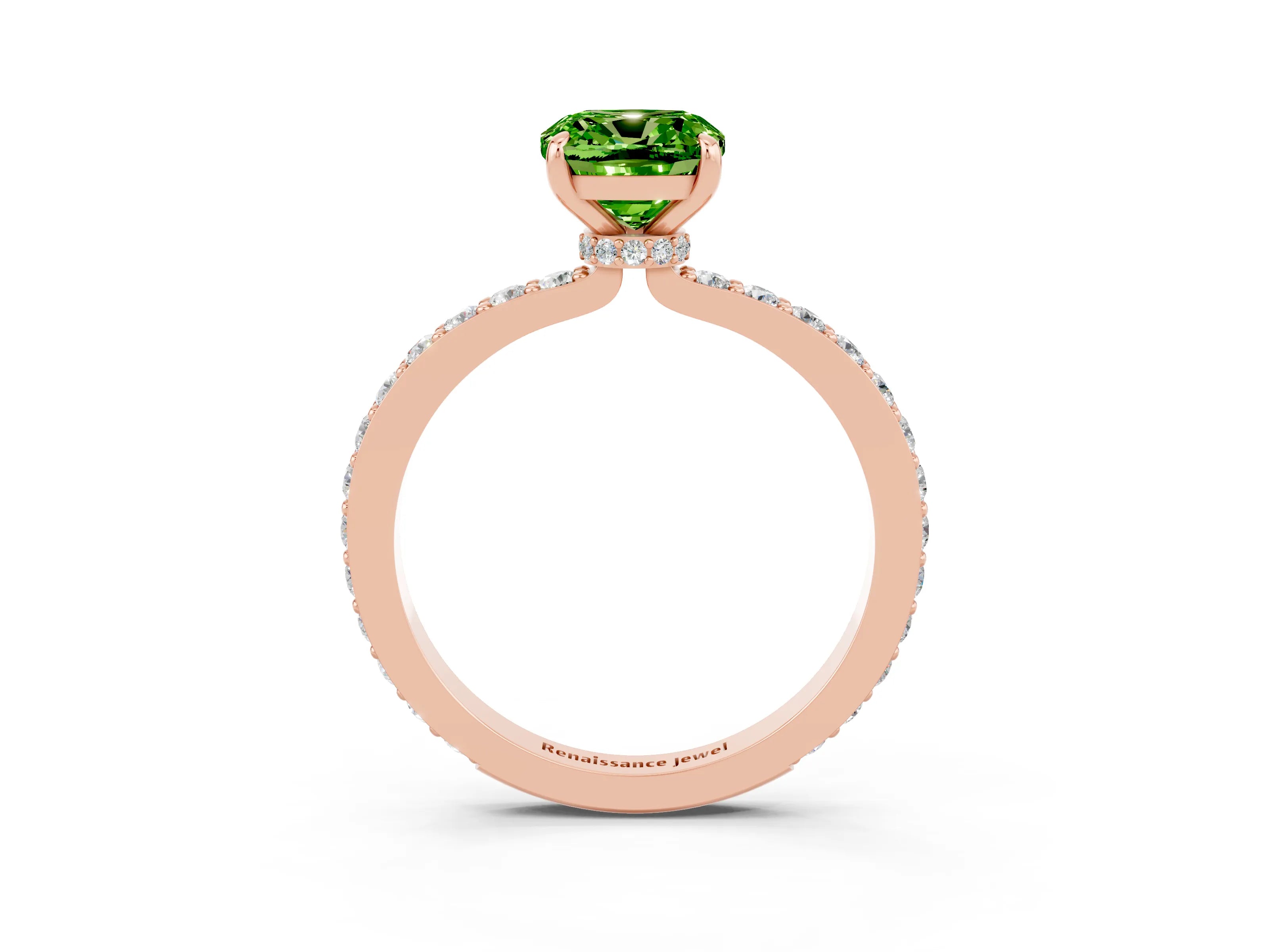 Rose gold Cushion Cut Peridot Solitaire Engagement Ring with Pavé Band and Four-Prong Setting_3